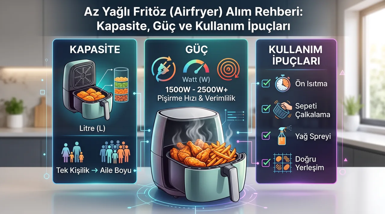 Az Yağlı Fritöz (Airfryer) Alım Rehberi: Kapasite, Güç ve Kullanım İpuçları
